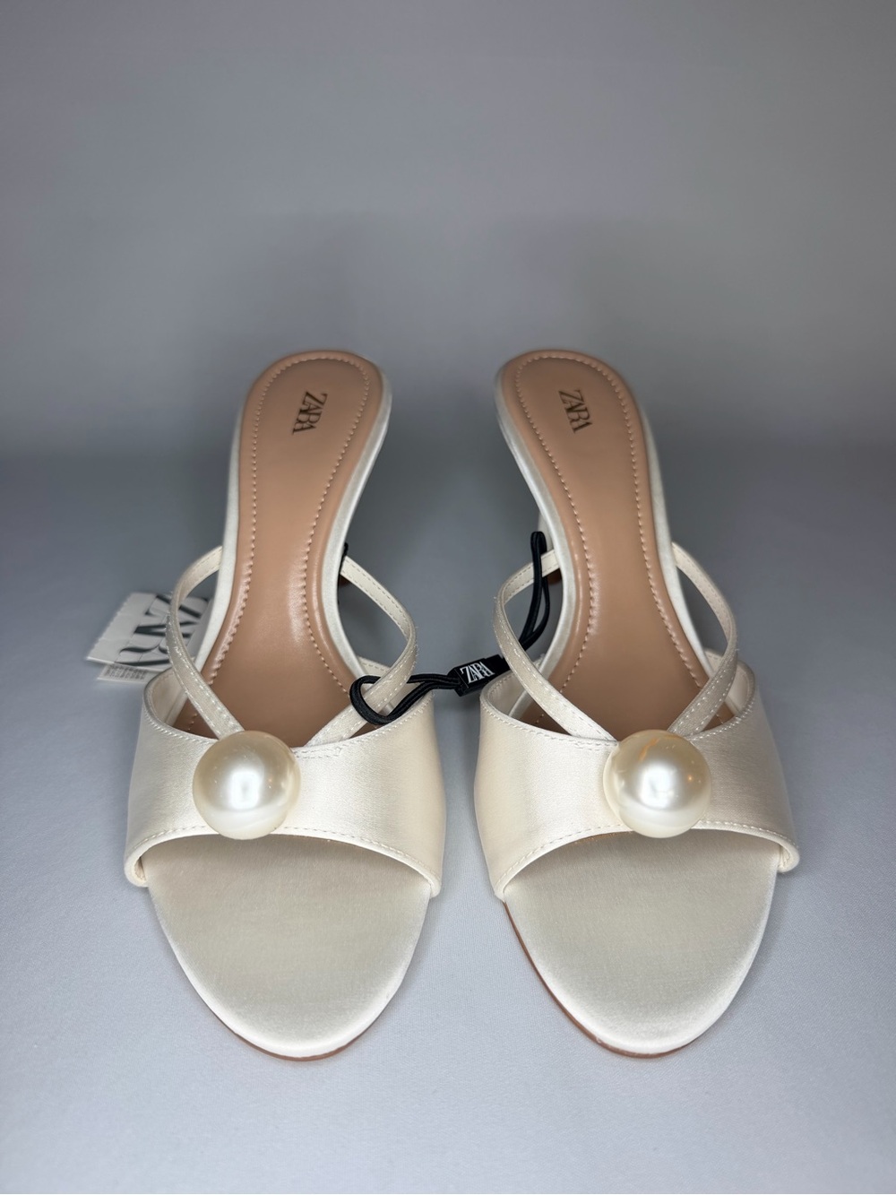 Zara Pearl-Accent Ivory Slip-On Heels